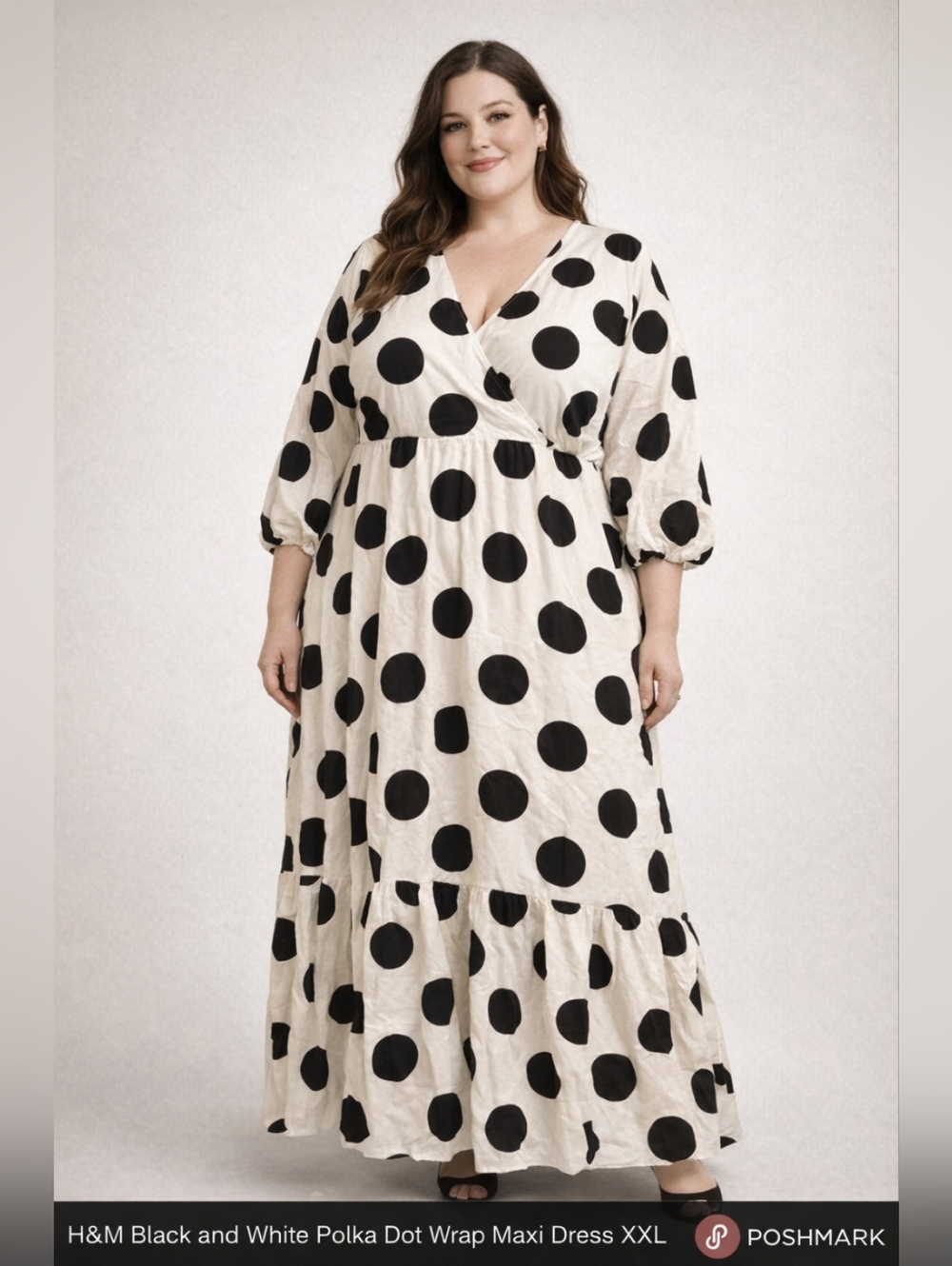 H&M Black and White Polka Dot Wrap Maxi Dress